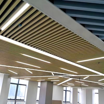 Wooden Grain Aluminum U Shape Stretch Baffle Ceiling Metal Aluminum Profile Strip Ceiling