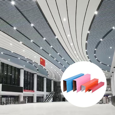 Decor Metal Baffle Ceiling U Shaped Wood Grain Aluminum False Ceiling